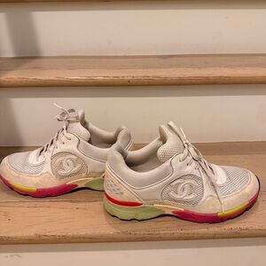 CHANEL White and Multicolor Sneakers